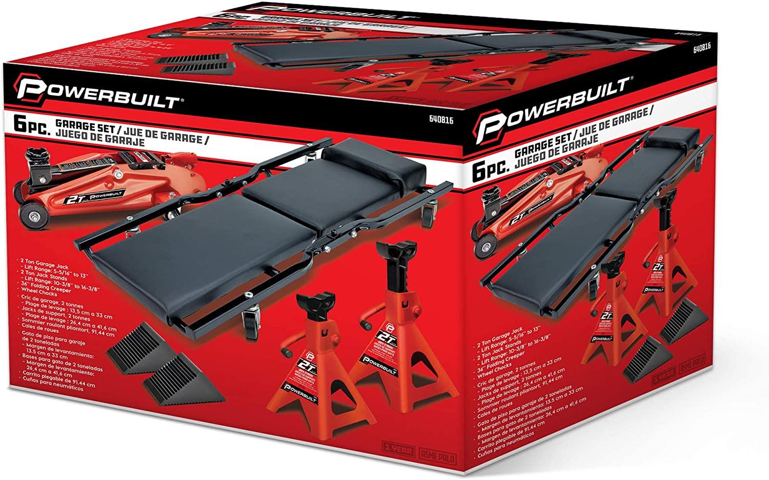 Power 6 Piece Car Jack and GaraCreeper Service Set, 2 Ton Vehicle Lift, Jackstands, Folding Creeper, Wheel Chocks, Car Repair GaraEquipment - 640816