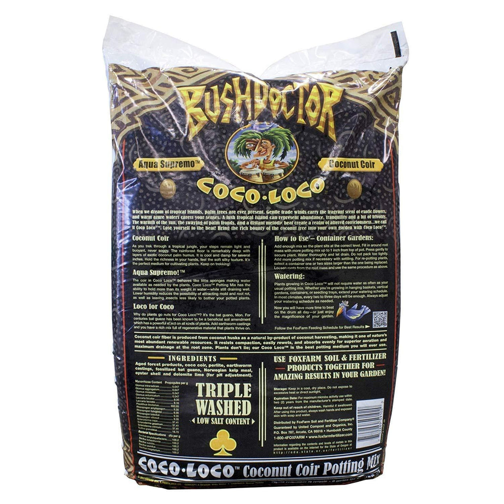 FoxFarm FX14100 Bush Doctor Coco Loco Plant Garden Indoor/Outdoor Coconut Coir Potting Soil Mix for Plants, 2 Cubic Ft, 3 Pack