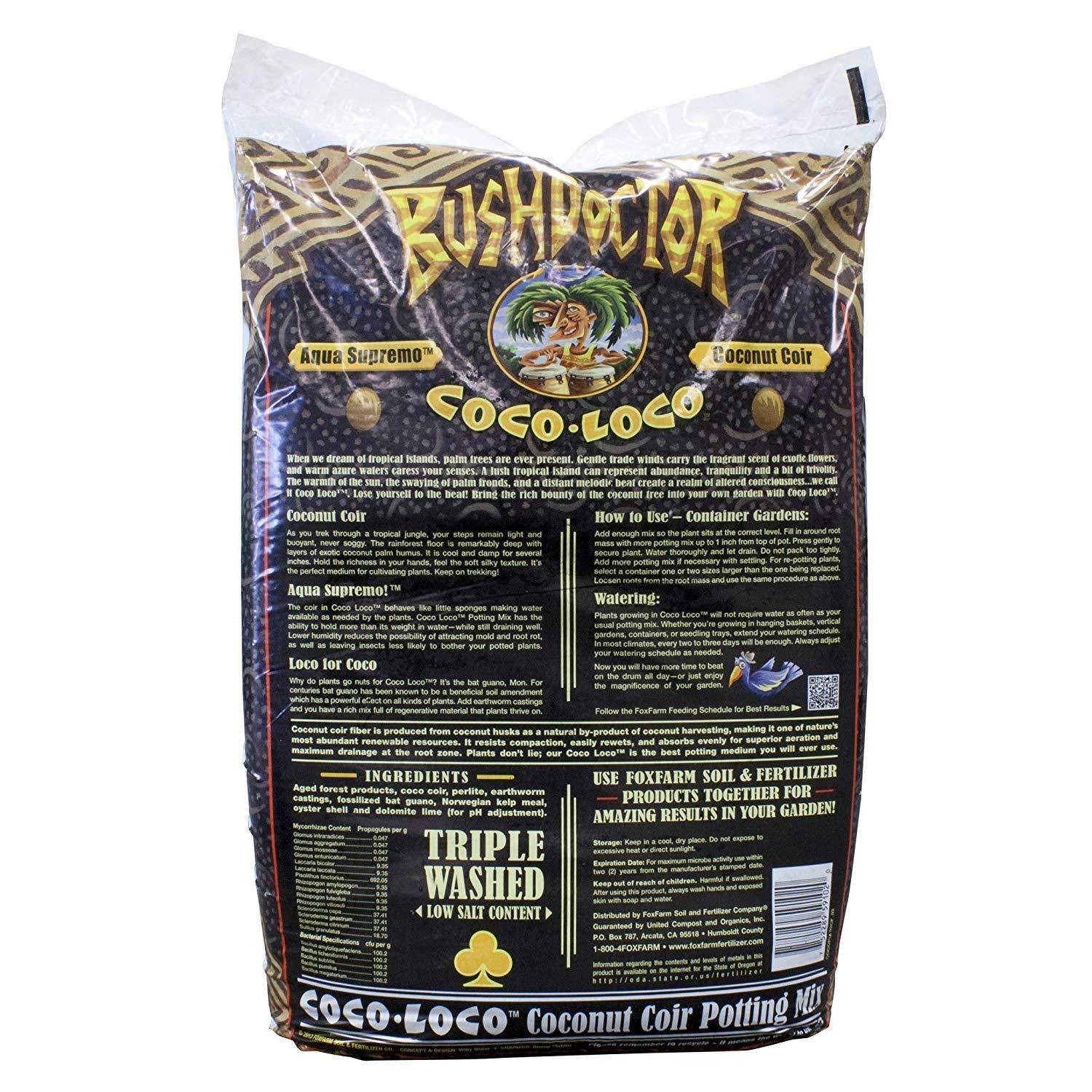 FoxFarm FX14100 Bush Doctor Coco Loco Plant Garden Indoor/Outdoor Coconut Coir Potting Soil Mix for Plants, 2 Cubic Ft, 3 Pack
