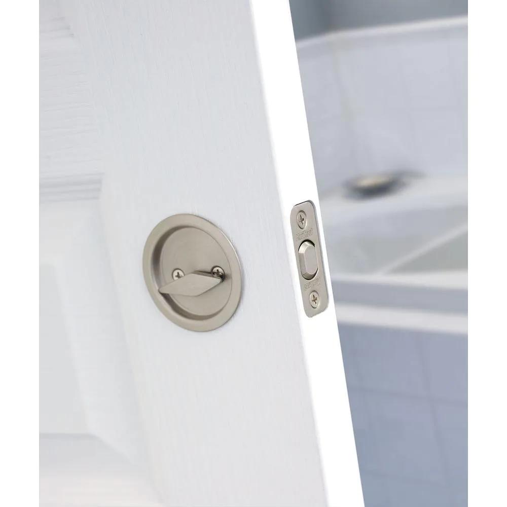 Round Satin Nickel Bed/Bath Pocket Door Lock