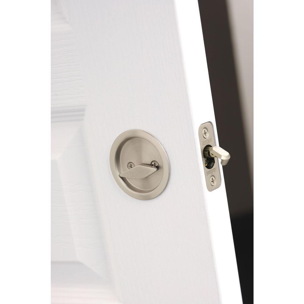 Round Satin Nickel Bed/Bath Pocket Door Lock