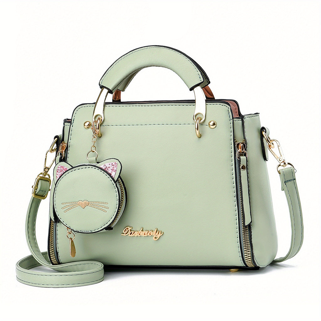 Letter Decor Hand Satchel Bag, Stylish Shoulder Zipper Bag With Mini Coin Purse, Crossbody Bag For Work