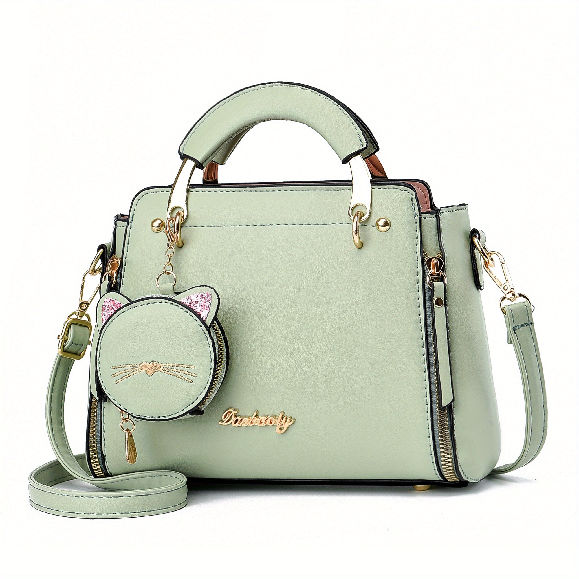Letter Decor Hand Satchel Bag, Stylish Shoulder Zipper Bag With Mini Coin Purse, Crossbody Bag For Work