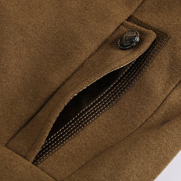 casual thick stand collar patchwork single breasted woolen coat for men