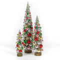 Gerson Set of 3 Assorted PVC Bottle Brush Trees with Ornaments and Wood Base