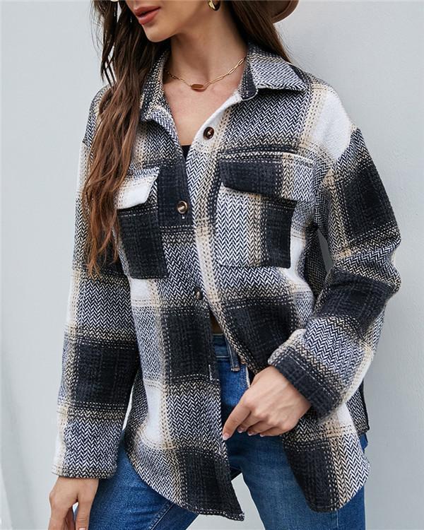 single-breasted plaid cardigan women's long sleeve casual