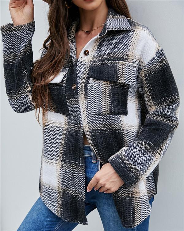 single-breasted plaid cardigan women's long sleeve casual