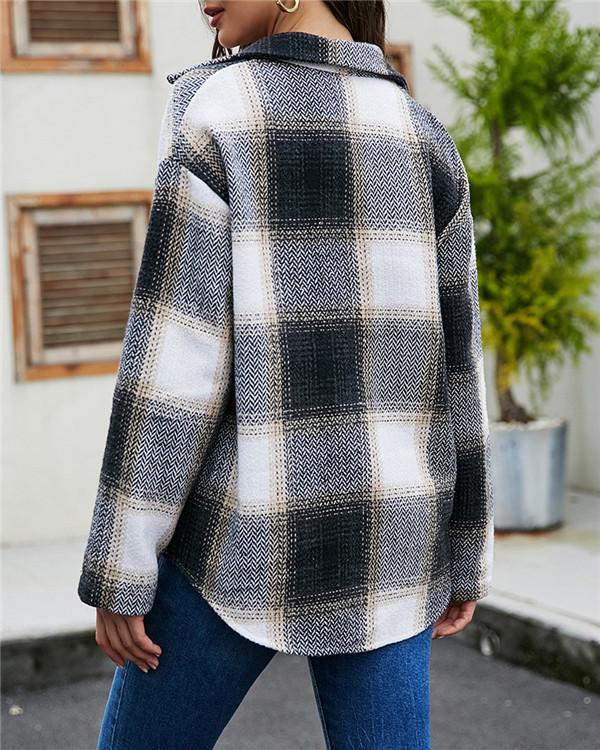 single-breasted plaid cardigan women's long sleeve casual
