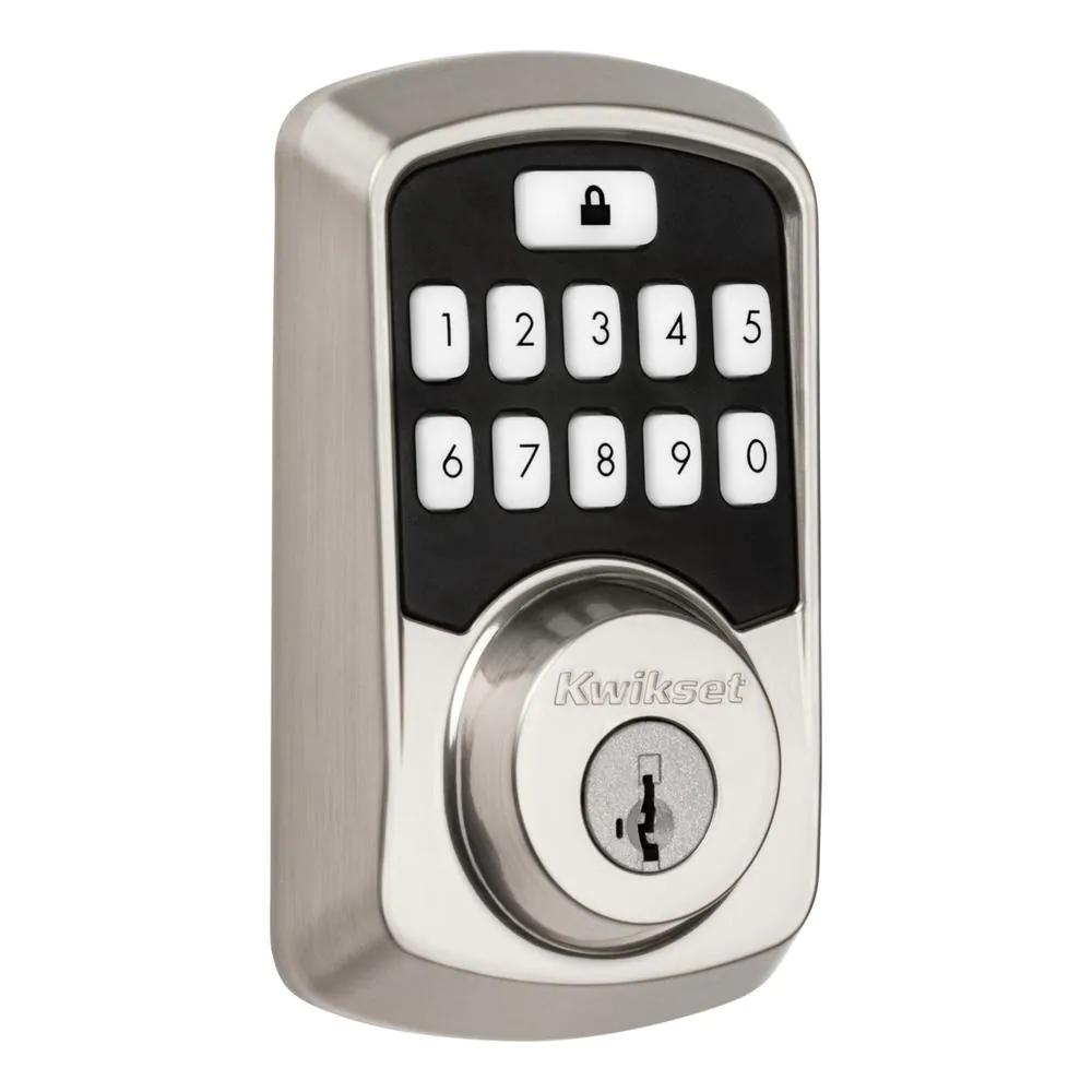 Aura Satin Nickel Single Cyl. Elec. BT Keypad Smart Lock Deadbolt Feat SmartKey Security/Avalon Handle and Tustin Lever