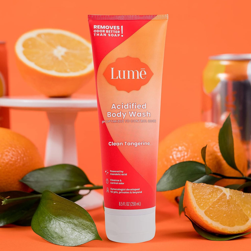 Lume Acidified Body Wash - 24 Hour Odor Control - Removes Odor Better than Soap - Moisturizing Formula - SLS Free, Paraben Free - Safe For Sensitive Skin - 8.5 ounce (Clean Tangerine)
