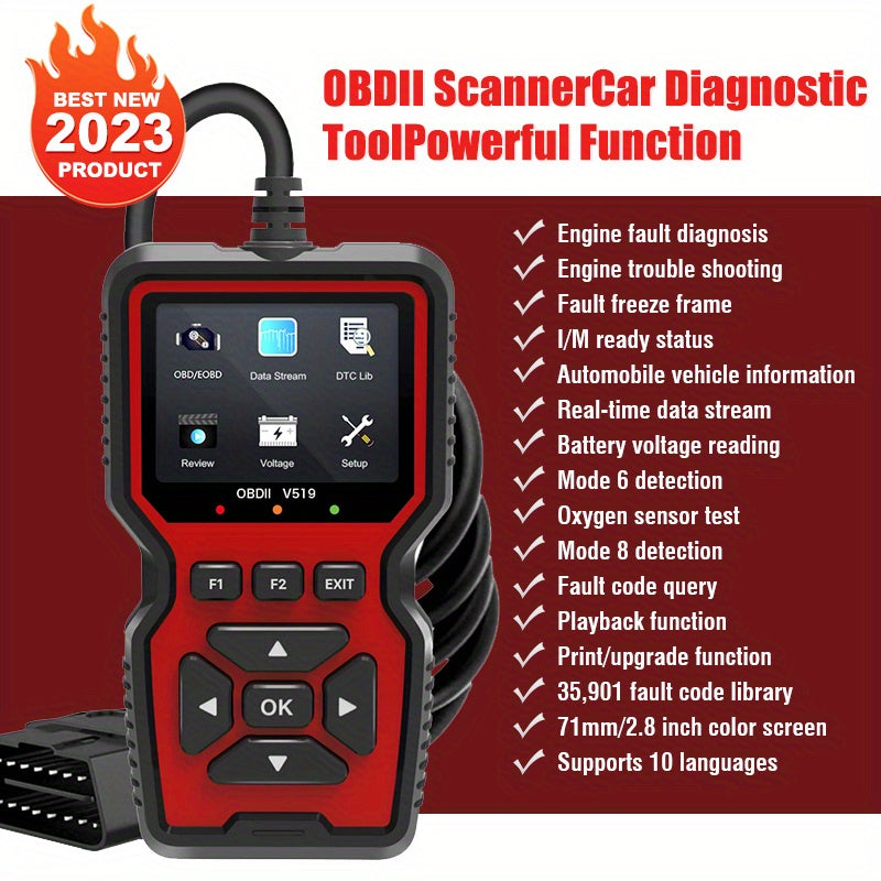 2023 Car Scanner: Obd2 Diagnostic Tool for Engine Fault Detection &amp; Removal, Battery VoltaReading &amp; Data Stream