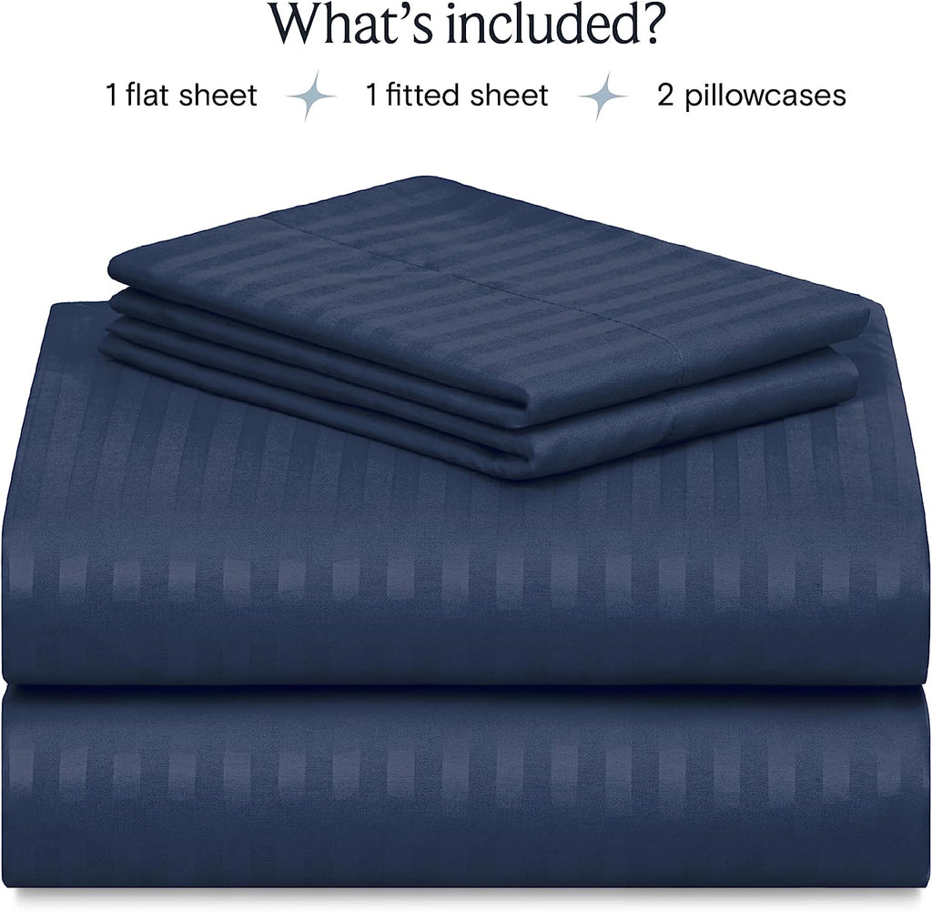 LuxClub Striped Sheets Set, 4 PC Striped Bed Sheets Set Twin Size for Boys and Girls, Deep Pockets 18" Eco Friendly Wrinkle Free Kids Fitted Sheets Machine Washable Hotel Bedding (Twin XL, Navy)