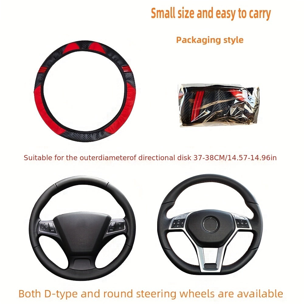 PU Leather Carbon Fiber Cute Cartoon Fashion Car Steering Wheel Cover, Fit Size 37-38CM/14.57-14.96 Inch, Car Accessories (No Inner Ring)
