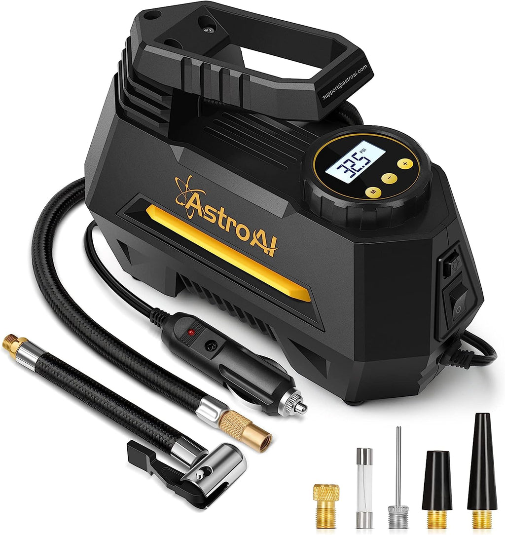 AstroAI Tire Inflator Portable Air Compressor Air Pump for Car Tires - Car Accessories, 12V DC Auto Tire Pump with Digital Pressure Gauge, 100PSI with Emergency LED Light for Car, Bicycle, Balloons