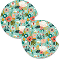 Nipichsha Car Cup Holder Coasters, Car Coasters for Cup Holders, 2 Pack Anti Slip Insert Coasters, Rubber Car Cup Mat with A Finger Notch, Cute Car Interior Accessories for Women Men(Green Flower)