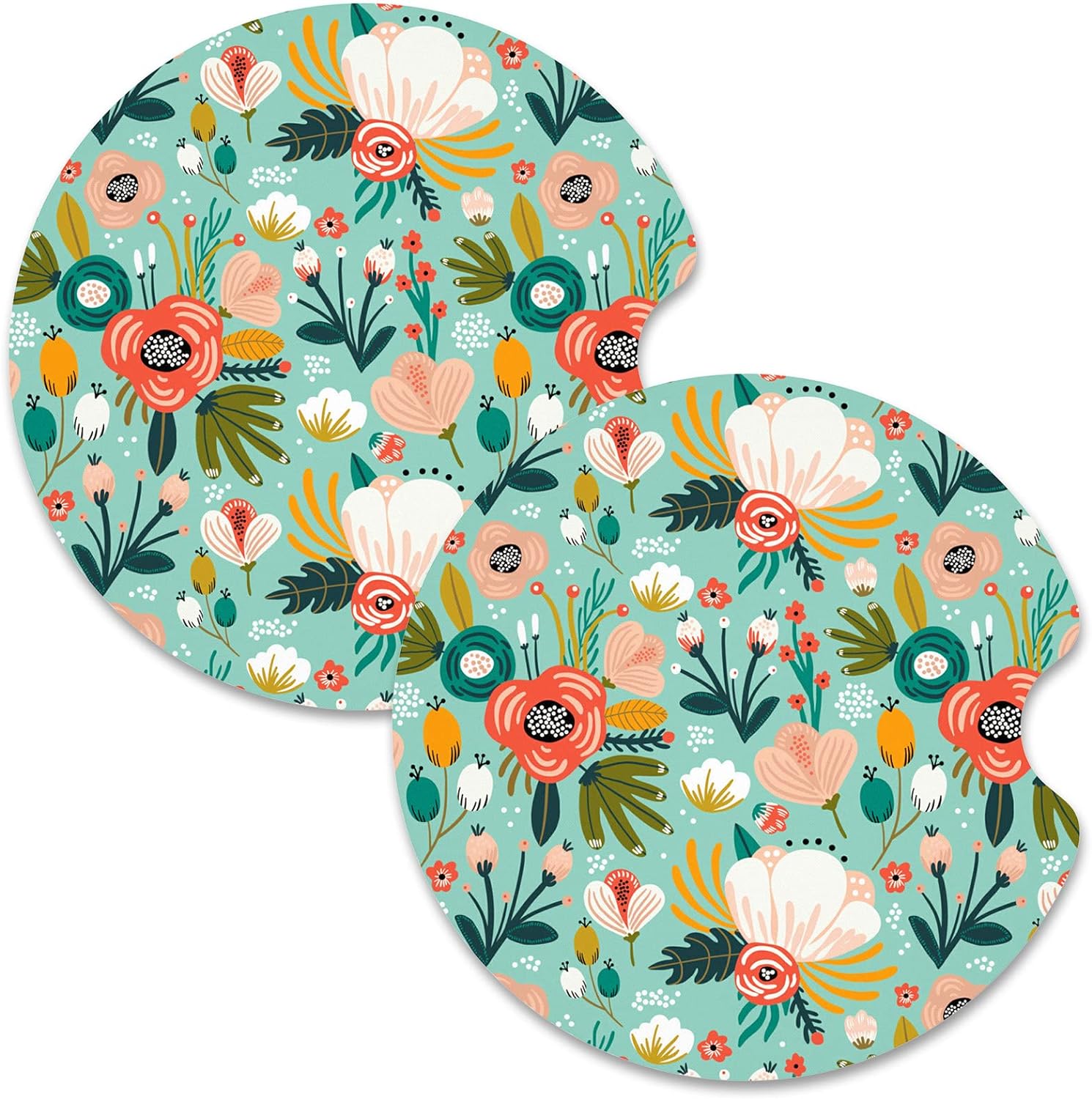 Nipichsha Car Cup Holder Coasters, Car Coasters for Cup Holders, 2 Pack Anti Slip Insert Coasters, Rubber Car Cup Mat with A Finger Notch, Cute Car Interior Accessories for Women Men(Green Flower)
