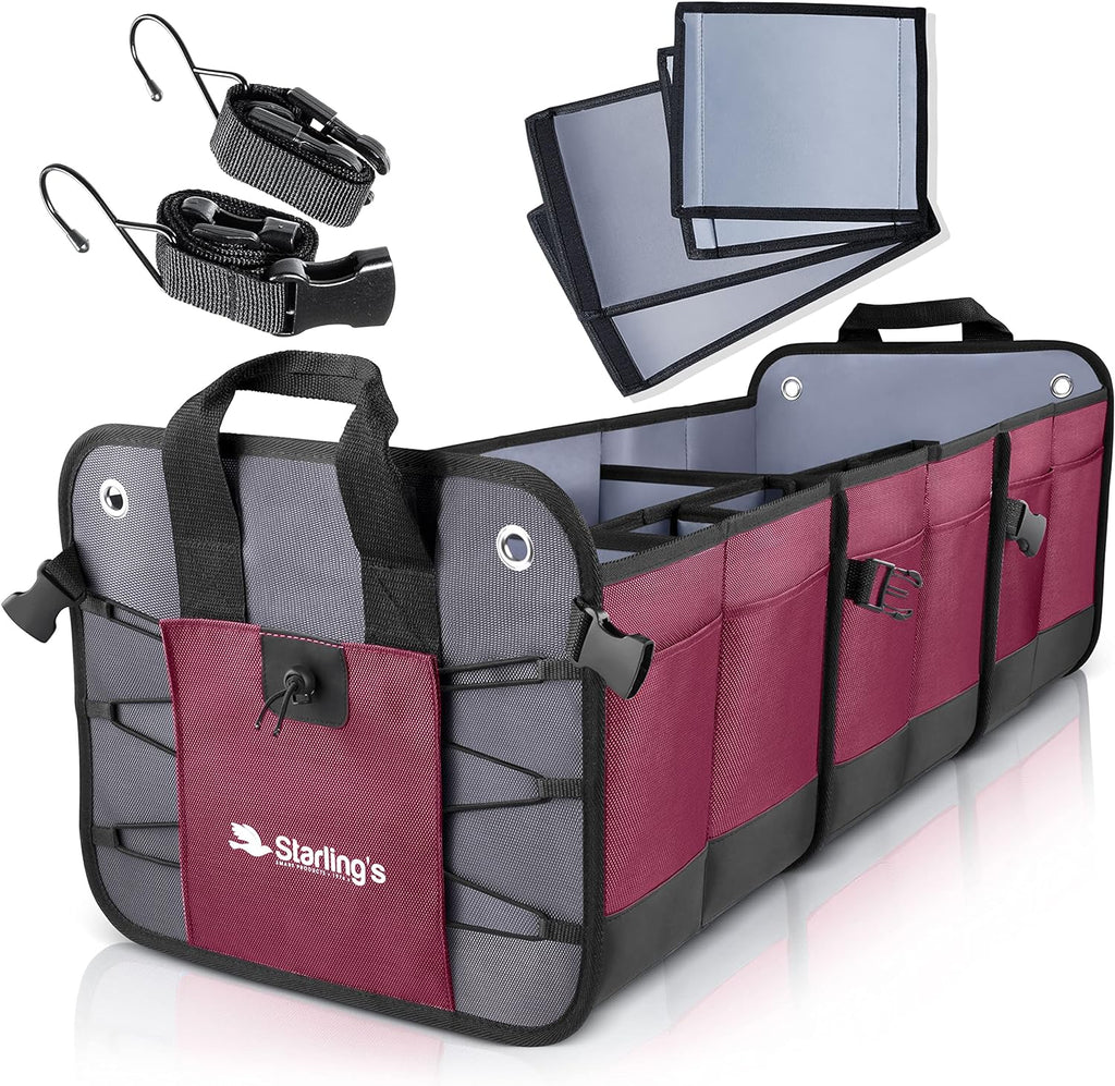 Starling's Car Trunk Organizer - Durable Storage SUV Cargo Organizer Adjustable (Bordeaux, 3 Compartments)