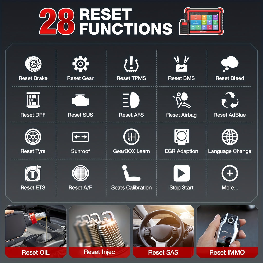 KINGBOLEN K8 Auto Full System Diagnostic Tools 28 Reset Function ECU Coding Bi-directionnal 2 Years Update OBD2 Scanner
