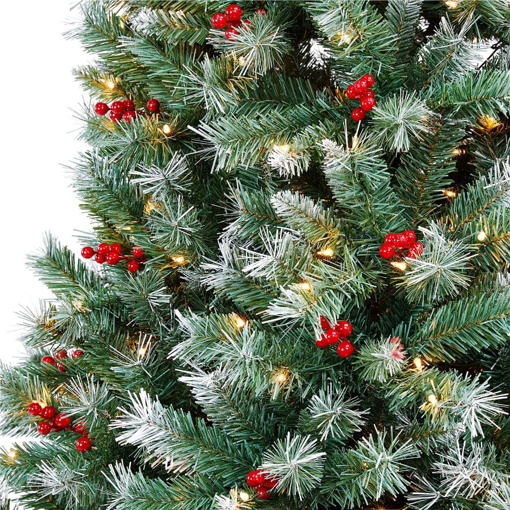 Easyfashion Clear Prelit Incandescent Green Spruce Christmas Tree, 7.5'