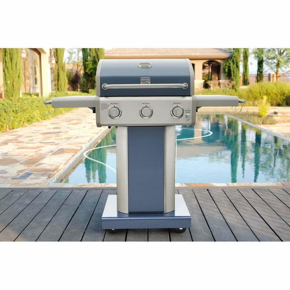 PG-4030400LD-AZURE 3 Burner Outdoor Patio Gas BBQ Propane Grill, Azu