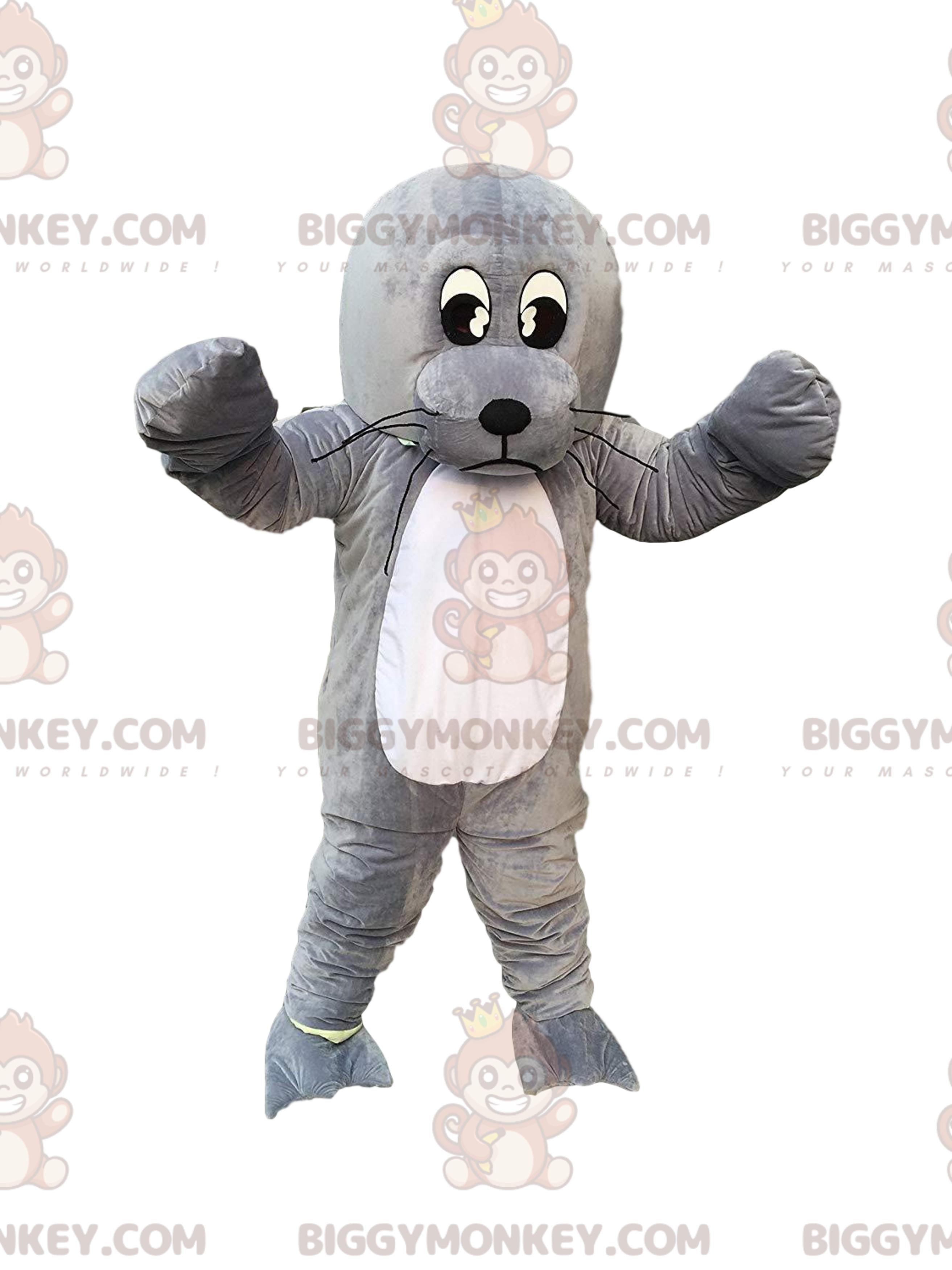 BIGGYMONKEYmascot costume sea lion, giant gray sea lion, sea lion costume