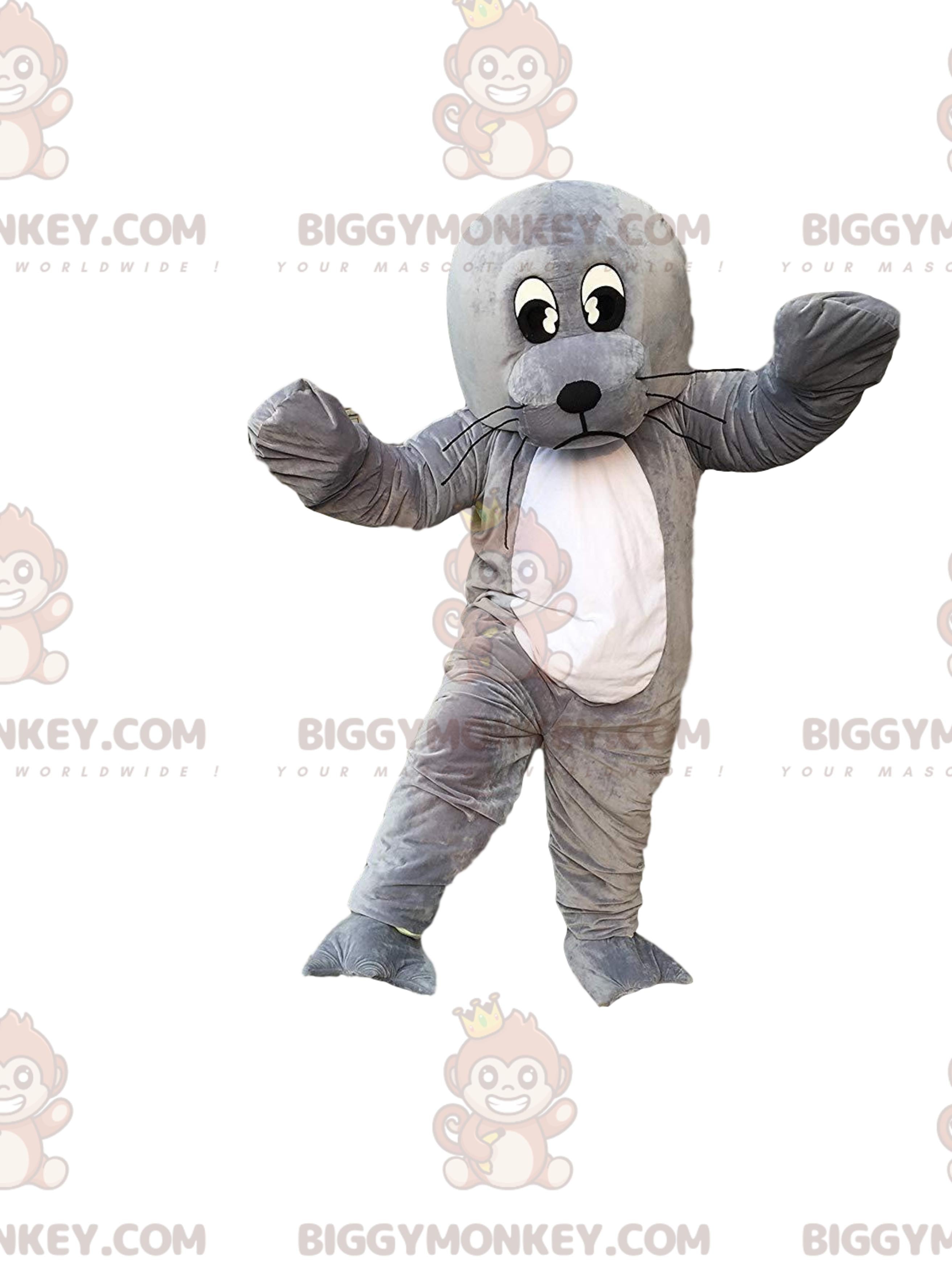 BIGGYMONKEYmascot costume sea lion, giant gray sea lion, sea lion costume