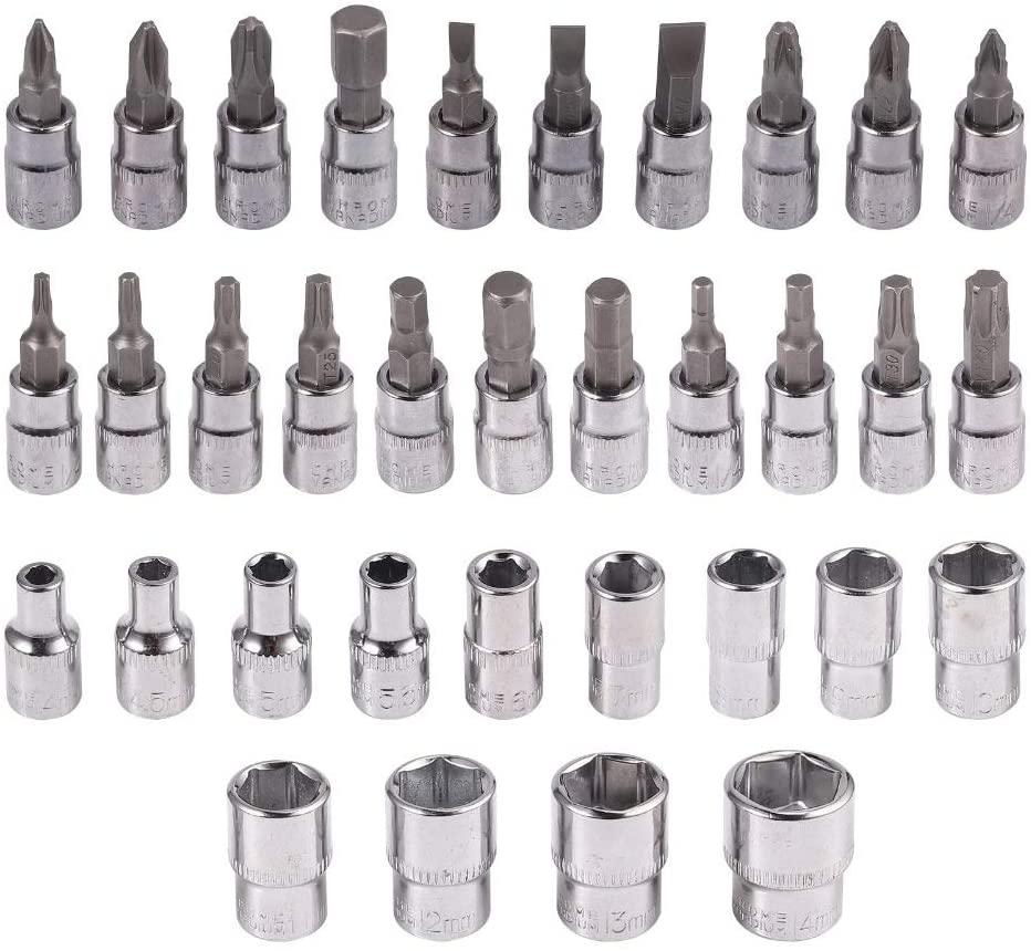SGZYJ 1/4" 5-25Nm Ratchet Torque Wrench Square Drive Click Car Hand Tool Adjustable 46 Pcs Hand Tools for Car Bike Repair Tool
