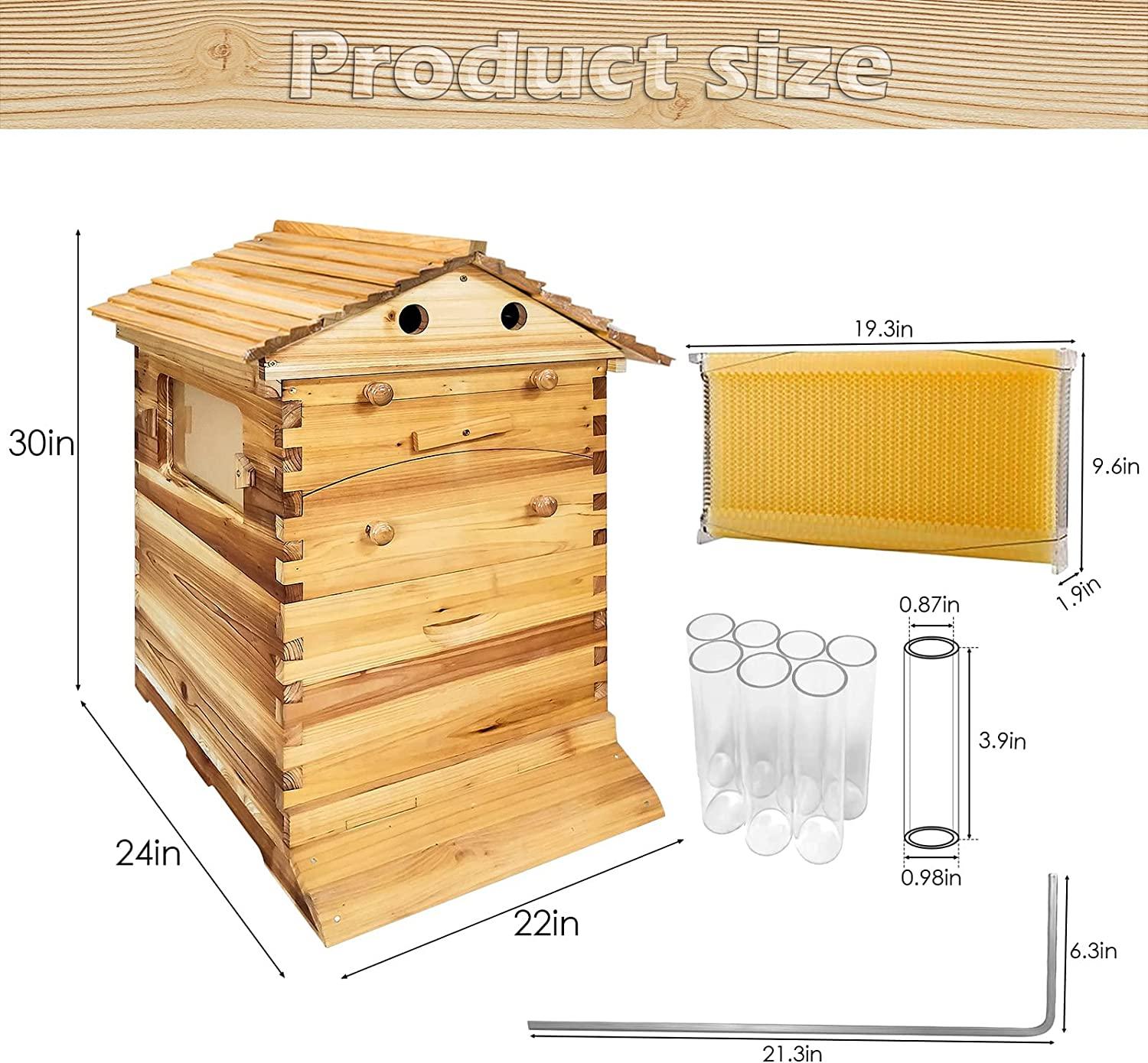Auto Flow Beehive,Wooden Beekeeping House Beehive Boxes with 7 PCS Auto Bee Hive Frame,Automatic Wooden Bee Hive House Kit,Food Grade BPA  (Beehive Frame+Wooden Box)