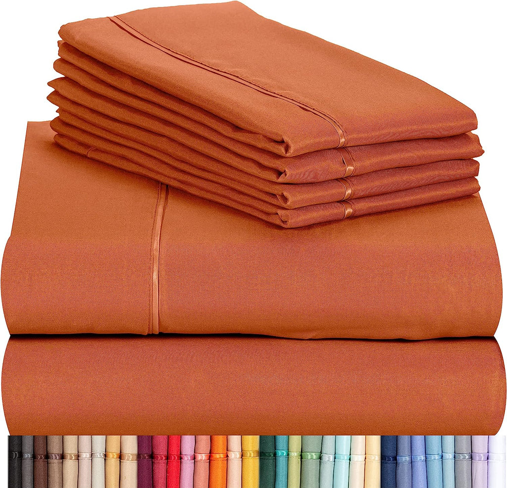 LuxClub Twin XL Sheets Set - Soft Kids Twin Bed Sheets for Boys and Girls, 4 PC Deep Pockets 18" Eco Friendly Wrinkle Free Fitted Sheets Machine Washable Hotel Bedding Silky Soft- Autumn Orange