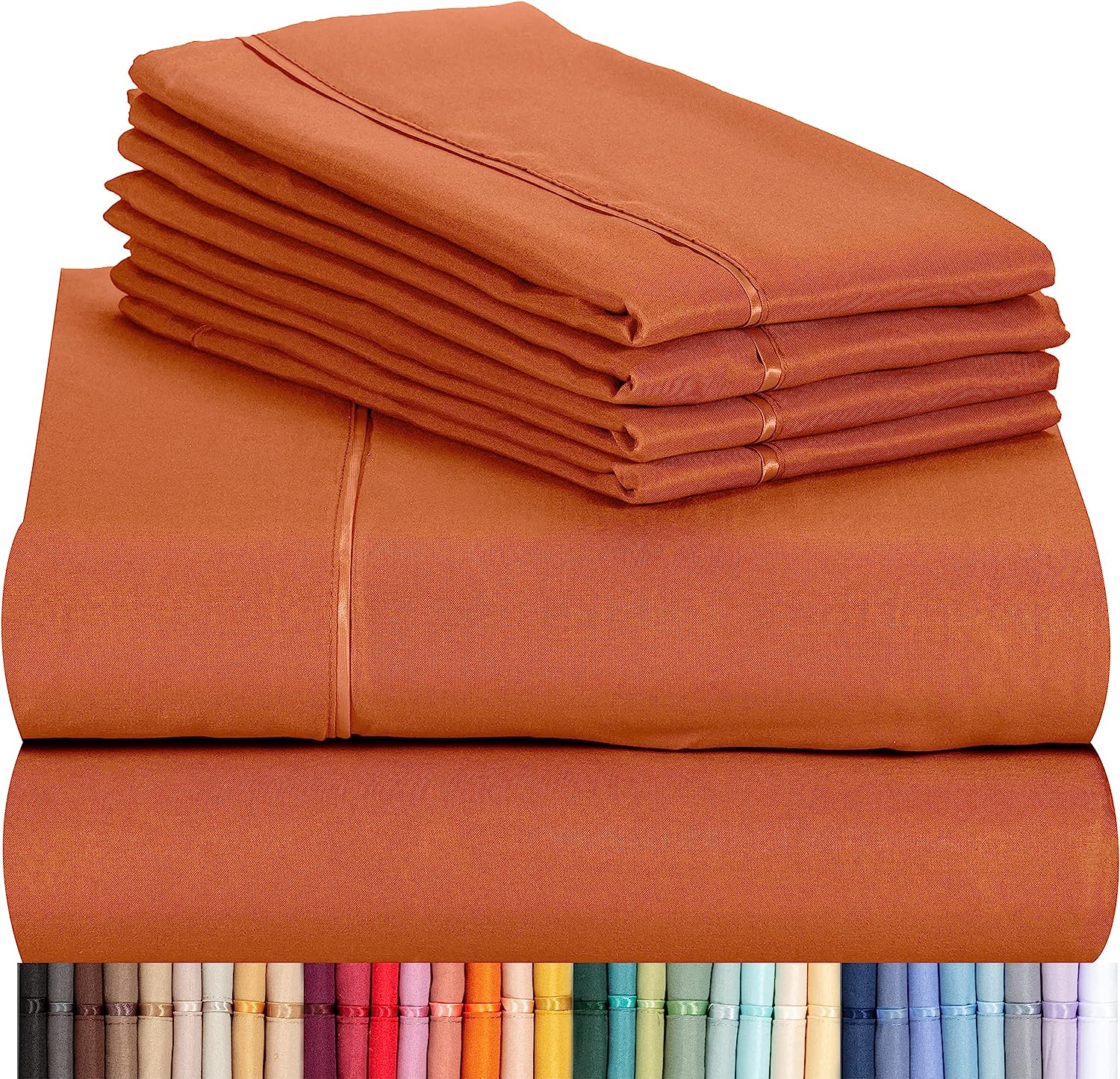 LuxClub Twin XL Sheets Set - Soft Kids Twin Bed Sheets for Boys and Girls, 4 PC Deep Pockets 18" Eco Friendly Wrinkle Free Fitted Sheets Machine Washable Hotel Bedding Silky Soft- Autumn Orange