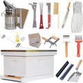 POLLIBEE Beehive Starter Kit 10-Frame Bee Hives and Supplies Starter Kit, Wax Coated and Painted Honey Bee Hives Includes 1 Deep Box with Frames, Waxed Foundation and Beekeeping Supplies Tool Kit
