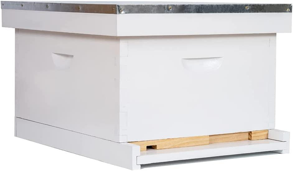 POLLIBEE Beehive Starter Kit 10-Frame Bee Hives and Supplies Starter Kit, Wax Coated and Painted Honey Bee Hives Includes 1 Deep Box with Frames, Waxed Foundation and Beekeeping Supplies Tool Kit