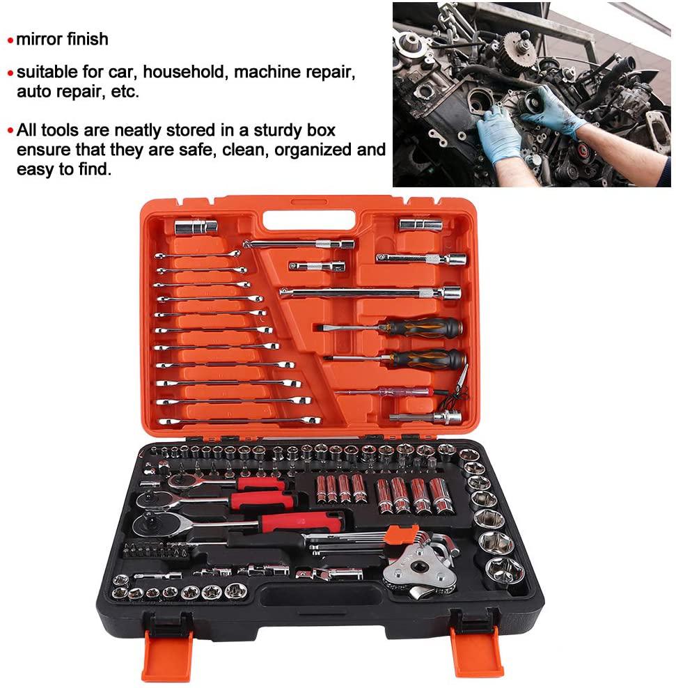 121Pcs Drive Socket Set Socket Ratchet Wrench Socket Bit Combination Tools Kit Mechanics Tool Set Sleeve Combination for Household Machine Auto Repair