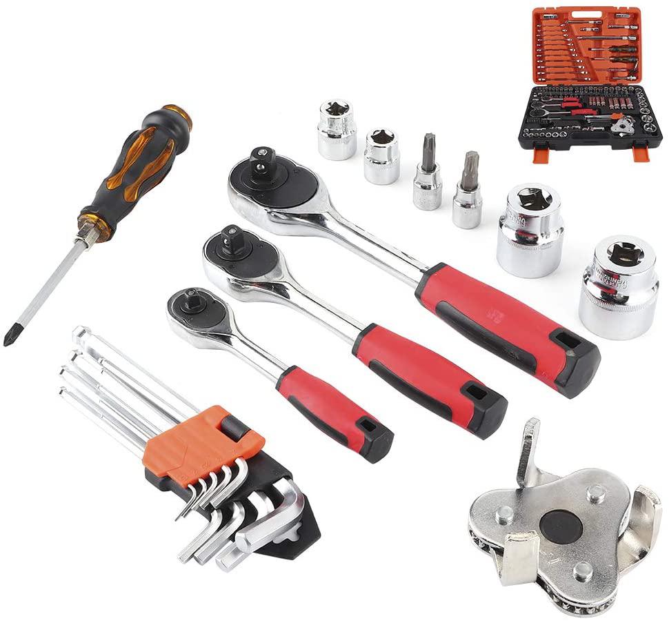 121Pcs Drive Socket Set Socket Ratchet Wrench Socket Bit Combination Tools Kit Mechanics Tool Set Sleeve Combination for Household Machine Auto Repair
