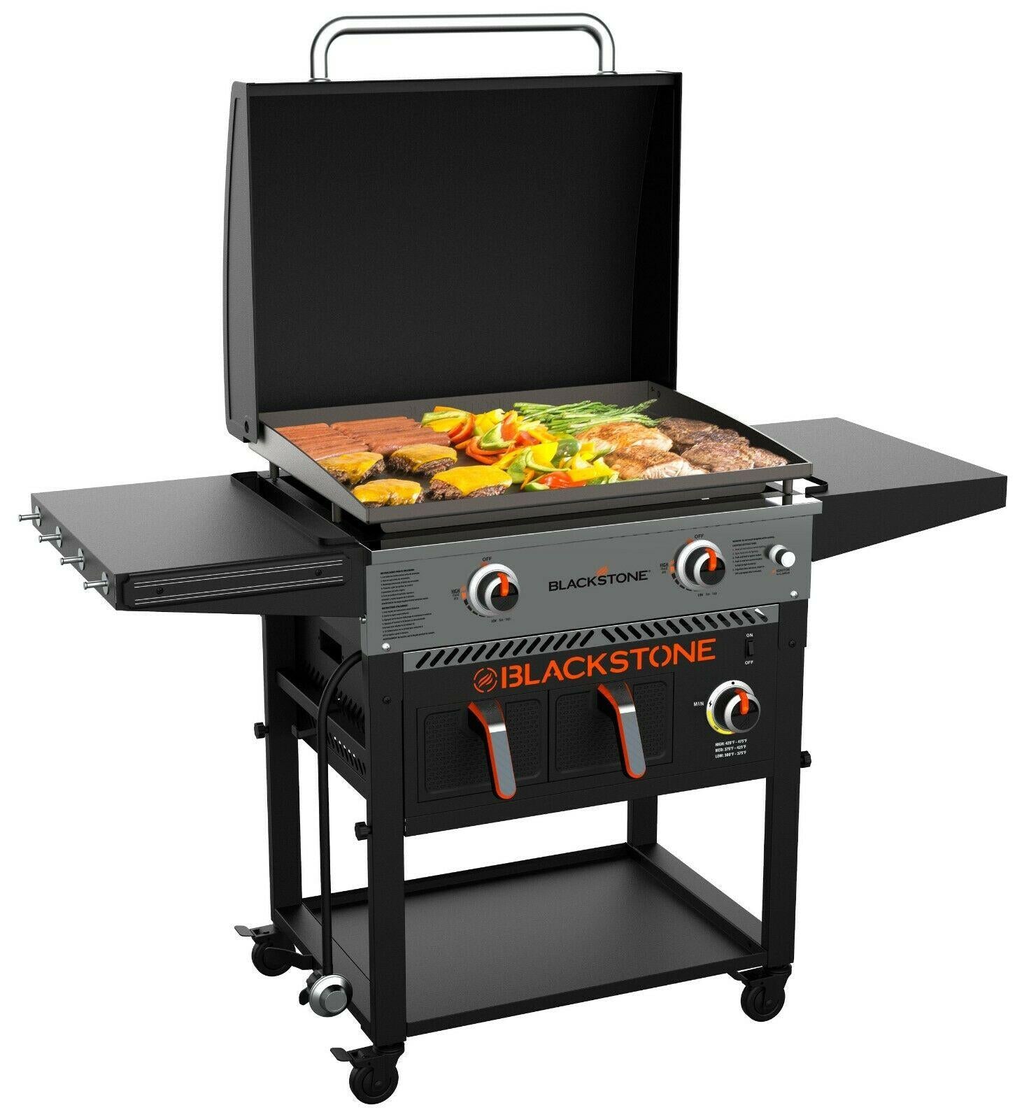 2-Burner 28" Griddle with Electric Air Fryer and Hood - Black
