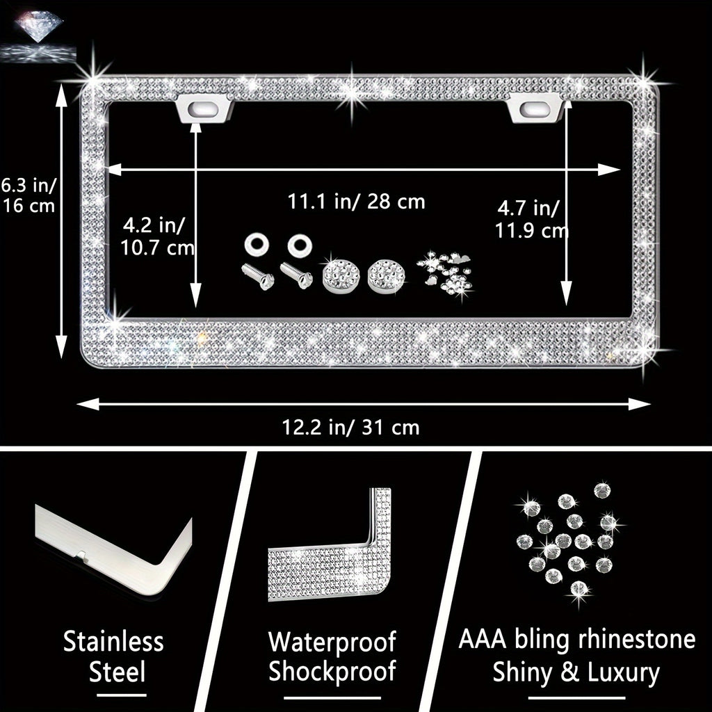 27pcs Bling Car Accessories Set For Women, Bling Steering Wheel Covers Universal Fit 15 Inch, Bling License Plate Frame,  Phone Holder, Car Coasters