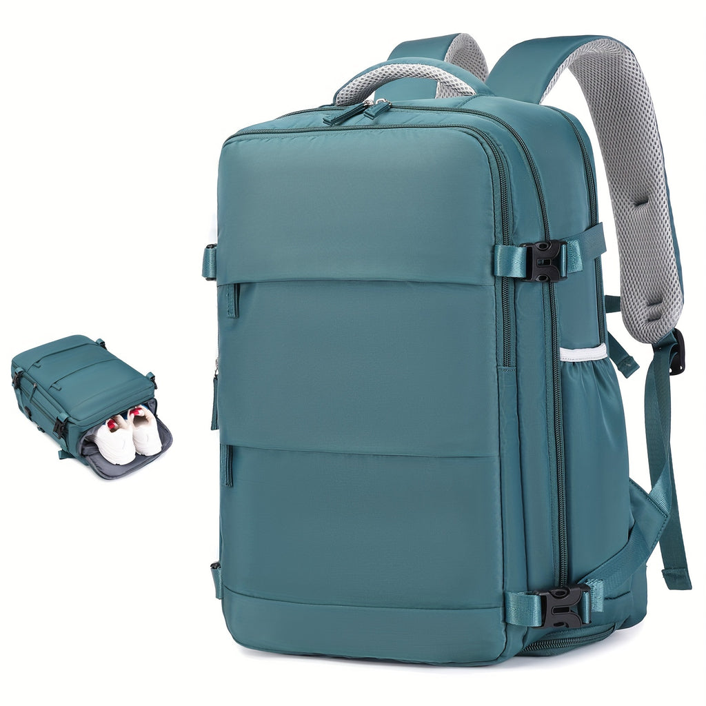 LarCapacity Travel Backpack With Shoe Compartment, Dacron Lightweight Laptop Daypack With Charging Port, Fashion Travel Commuter Bag