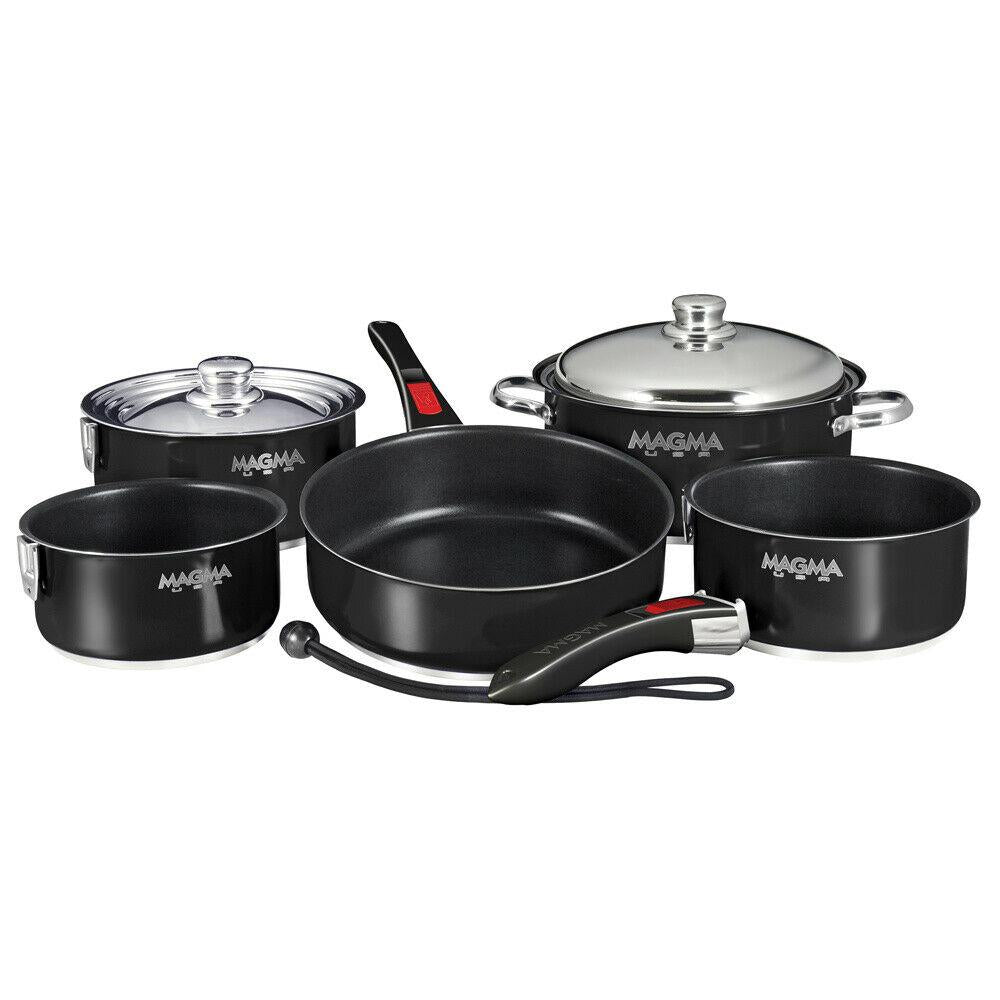 Nesting 10-Piece Induction Compatible Cookware Black Exterior & Non-Stick