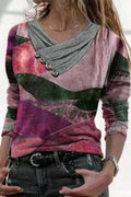 Cross V-neck button printed long-sleeved sweatshirt