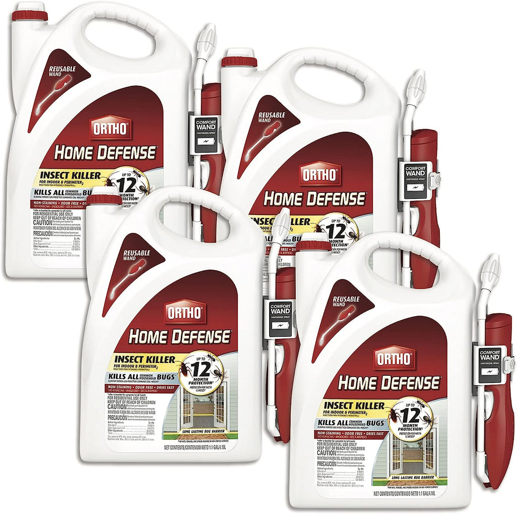 Ortho Home Defense Insect Killer for Indoor &amp; Perimeter2: With Comfort Wand, Kills Ants, Cockroaches, Spiders, Fleas &amp; Ticks, Odor Free, 1.1 gal., Pack of 4