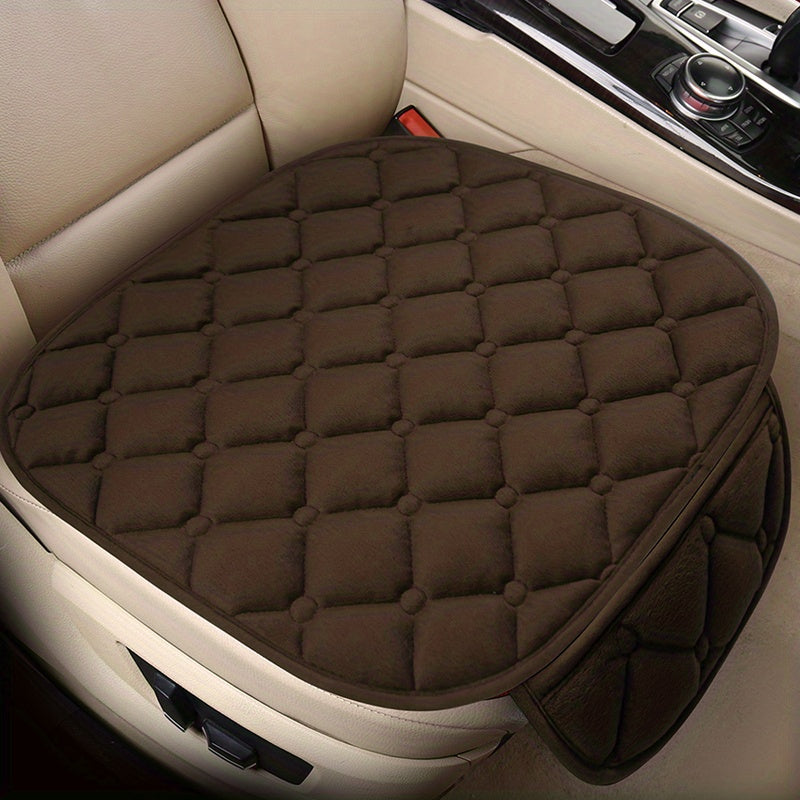 1pc/2pcs Car Seat Cover With Soft Velvet And Plaid Comfortable Memory Foam With Phone StoraBag Back Non-slip Silicone Particle Back Seat Cushion