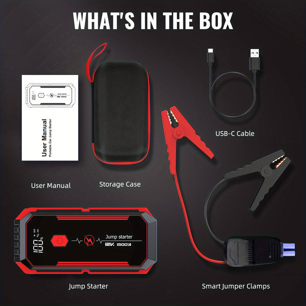 Car Jump Starter 2500A Peak Car Battery Jump Starter  Up To 2.11gal Gas And 1.85gal Diesel Engine 12V Portable Lithium Jump Starter LED Light/USB QC3.0