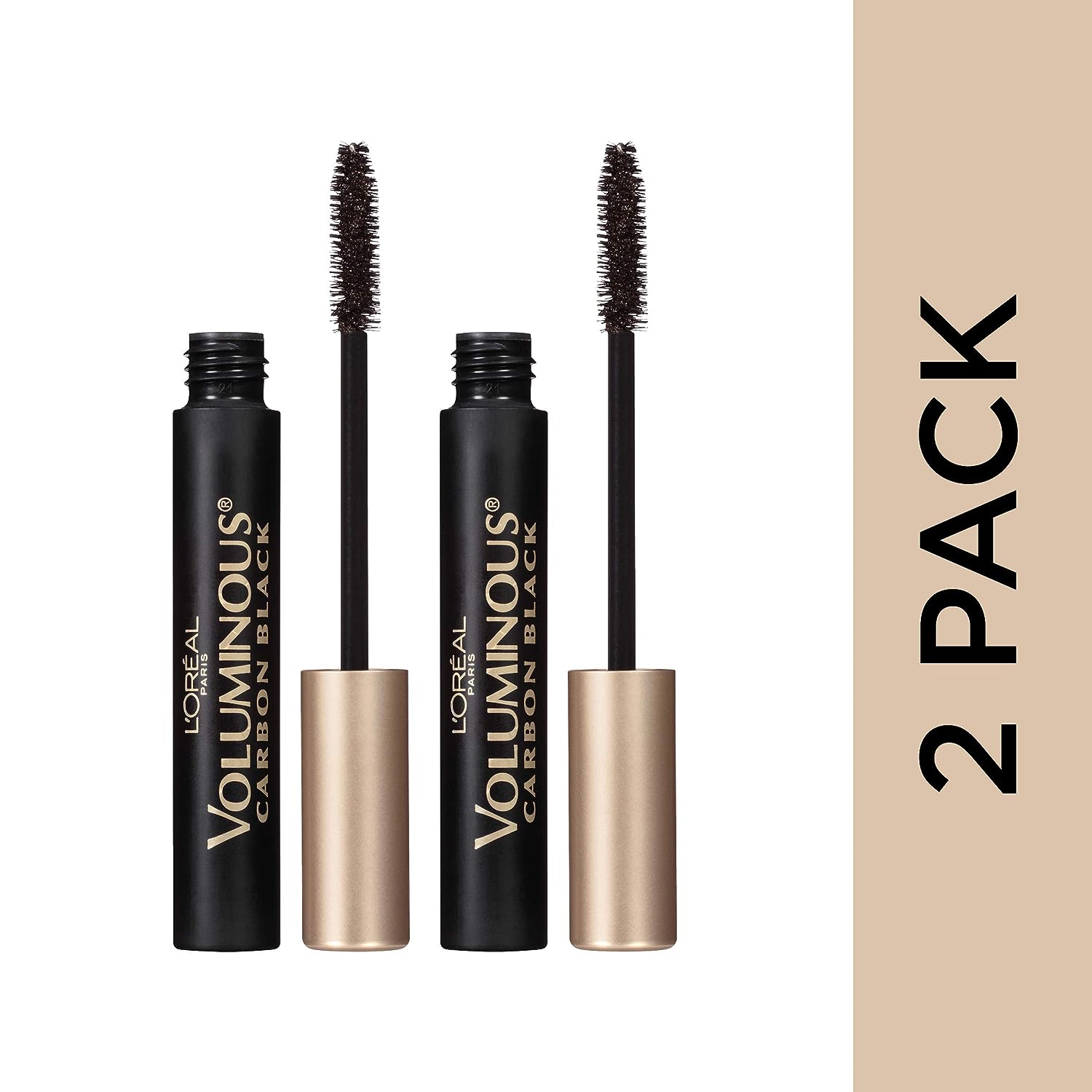 L'Oreal Paris Makeup Voluminous Original Washable Bold Eye Volume Building Mascara, Builds Lashes up to 2X Natural Thickness, Smudge Free, Clump Free, Carbon Black, 2 count