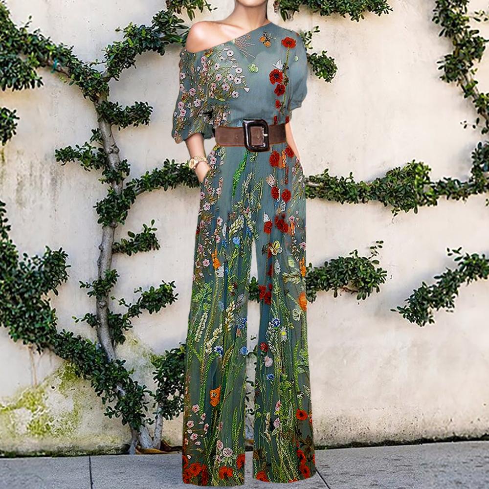 Floral Print One Shoulder Jumpsuit Women