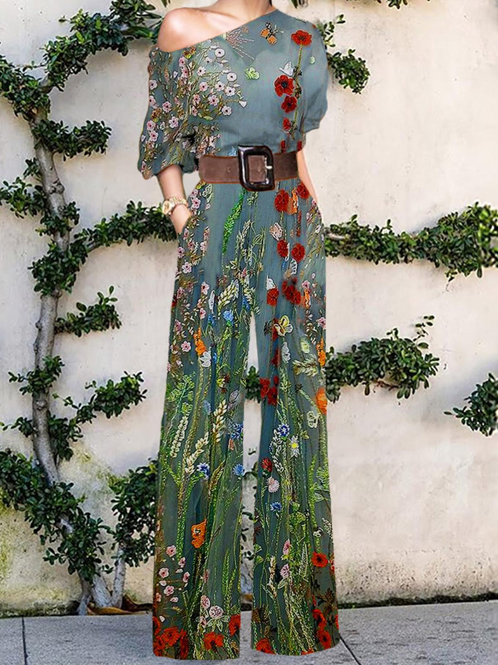 Floral Print One Shoulder Jumpsuit Women
