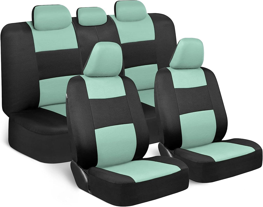 BDK PolyPro Car Seat Covers Full Set in Mint on Black – Front and Rear Split Bench Seat Covers for Cars, Easy to Install Car Seat Cover Set, Car Accessories for Auto Trucks Van SUV