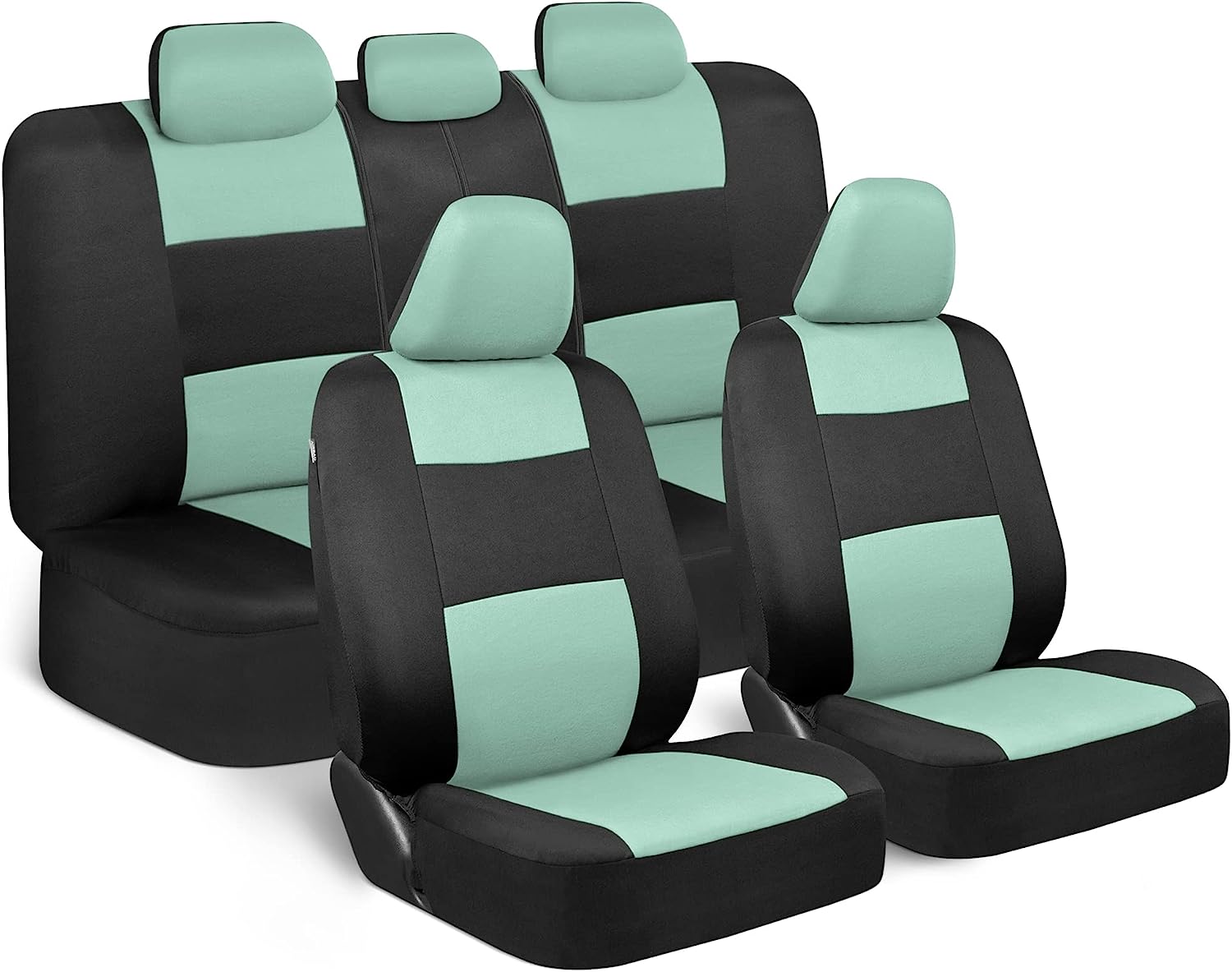 BDK PolyPro Car Seat Covers Full Set in Mint on Black – Front and Rear Split Bench Seat Covers for Cars, Easy to Install Car Seat Cover Set, Car Accessories for Auto Trucks Van SUV