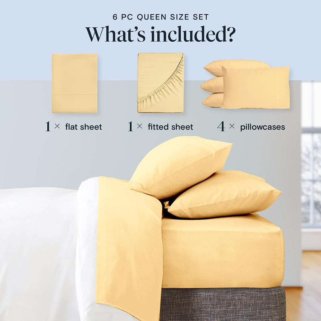 LuxClub 6 PC King Size Sheet Set Bamboo Sheets Deep Pockets 18" Eco Friendly Wrinkle Free Cooling Sheets Machine Washable Hotel Bedding Silky Soft - Yellow King