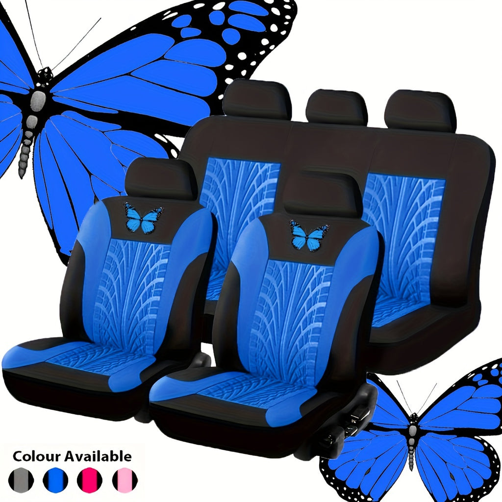 Car Seat Cover Full Set, Red Universal Butterfly Pattern Embroidery Auto Seat Cover Set