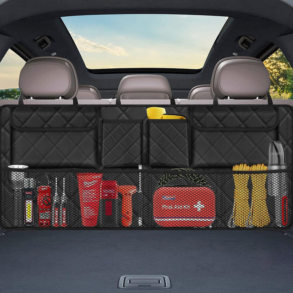 Femuar Car Trunk Organizer,Large Capacity Backseat Trunk Organizer(42"*18"),Collapsible Car Storage Bag with 8 Pocekt,Car Organizer for SUV/MPV/Truck - Black